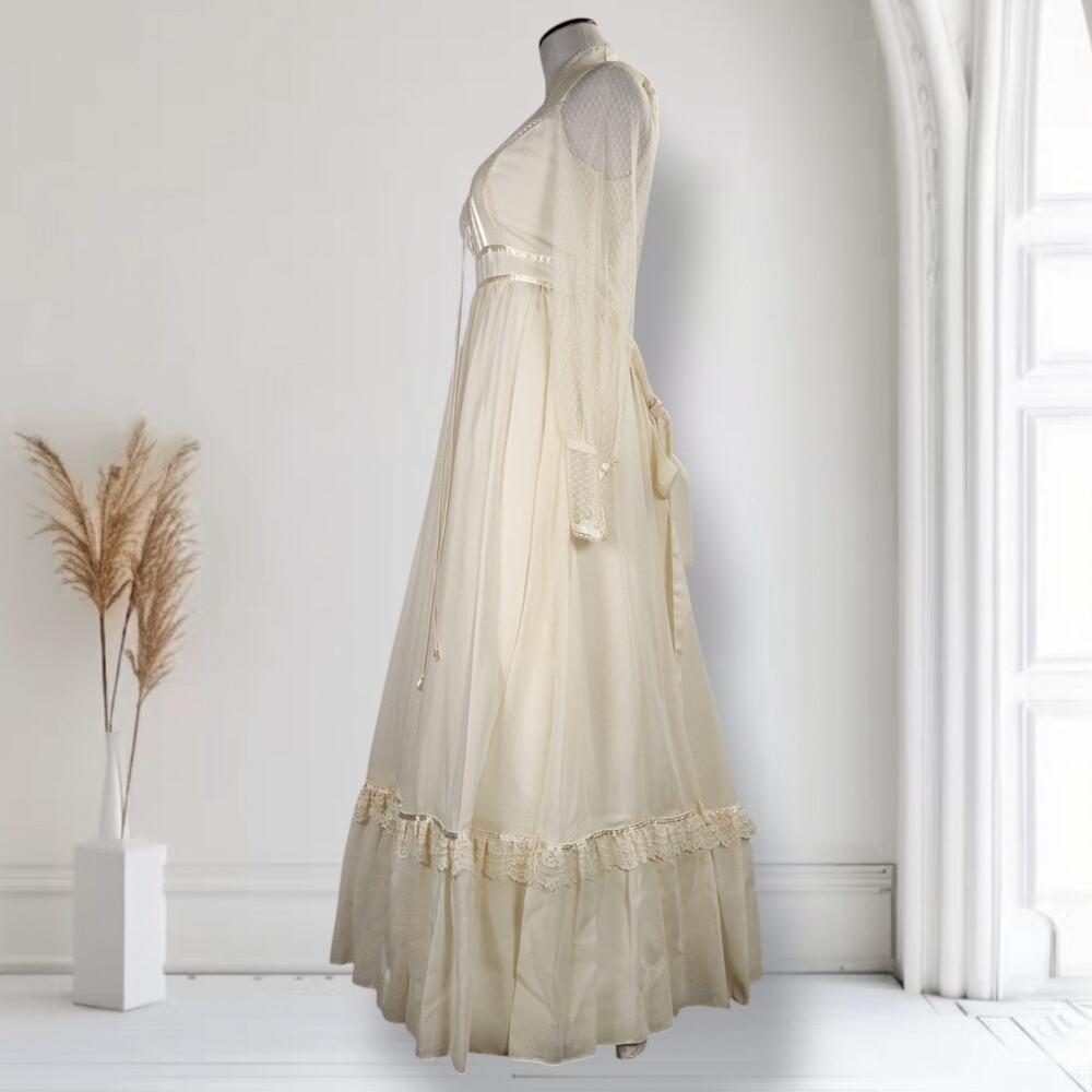 Vintage Gunne Sax Romantic Renaissance Bridal Wedding Dress Veil Petticoat Ivory - Picture 10 of 16